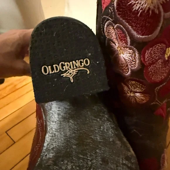 Old Gringo Burgundy and Dark Brown Embroidered Heeled Boots - Picture 6 of 9